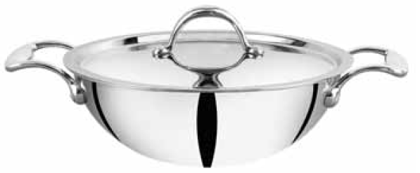 Sapphire Stainless Steel deep Tri PLY Kadhai/ wok with Lid