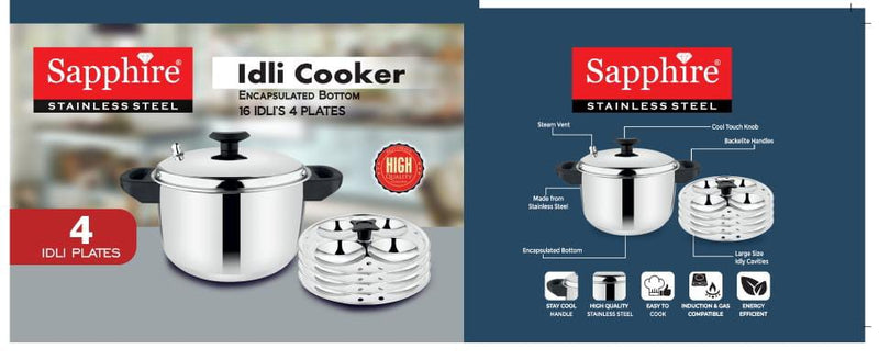 Stainless Steel Idli Cooker 16 and 24 idli , Silver Sapphire