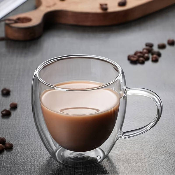 Double Insulated Glass Coffee Cup with Handle