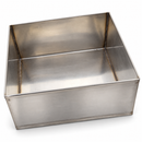 8 inch steel milk cake mould with visible interior welds on a white background