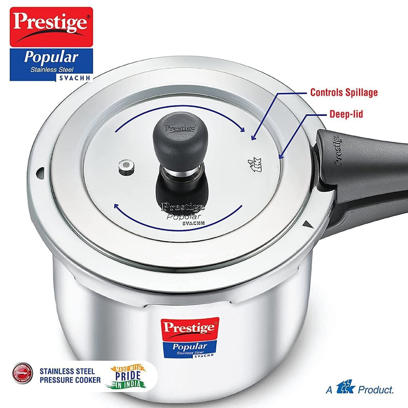 Prestige Popular Stainless Steel Svachh Pressure Cooker, 3 Litres, Silver