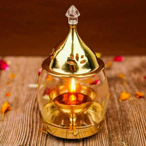 Darshan diya with glass dome