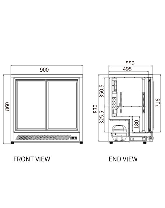 Under Bench Double Sliding Door Bar Cooler BT-900FY
