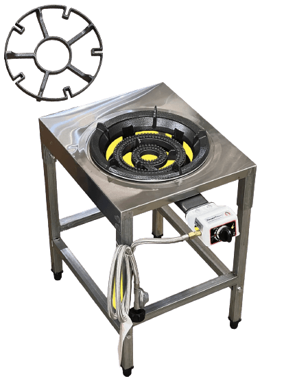 Auto Ignition LARGE Ring Gas Burner with Heavy Duty Stainless Steel Panel Stand - The Kitchen Warehouse