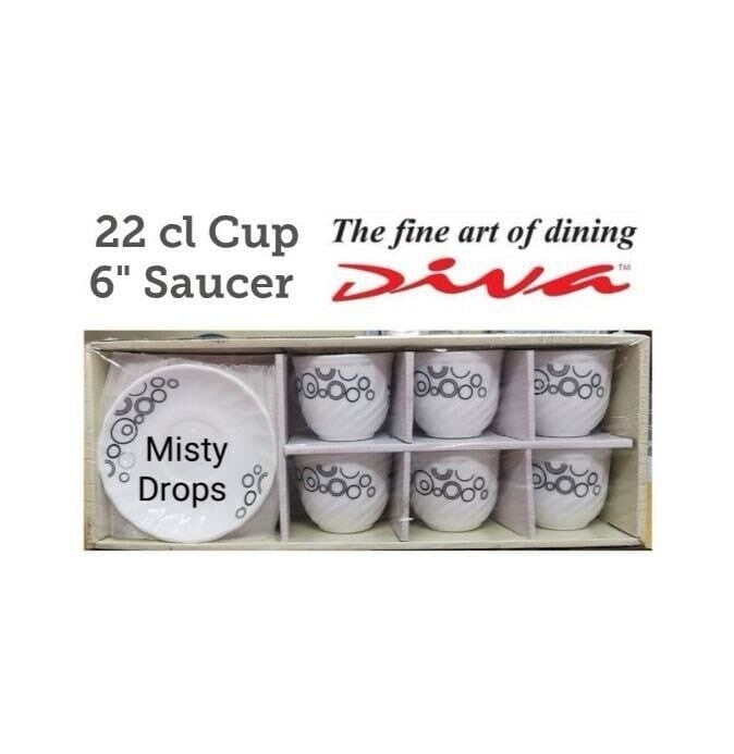 LaOpala Diva Misty Drops Tea & Coffee Cup & Saucers 220 ML Set of 6