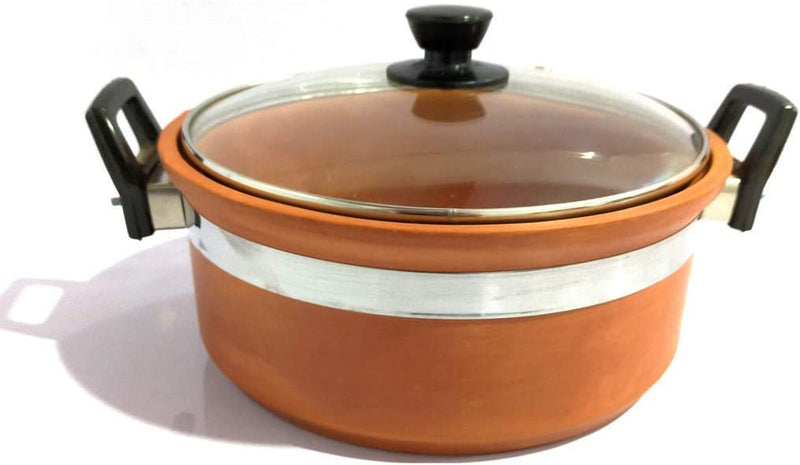 Natural Mud Clay Donga-1Pc, with Handle and Glass Lid Terracotta Clay Pot