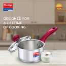 Prestige Platina Induction Base Stainless Steel Sauce Pan/ milk pan, 160mm/1.5 litres red