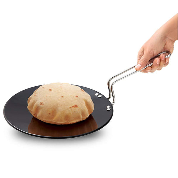 Concave Iron Chapati Tawa Roti Crepe Tava wooden handle 12inch