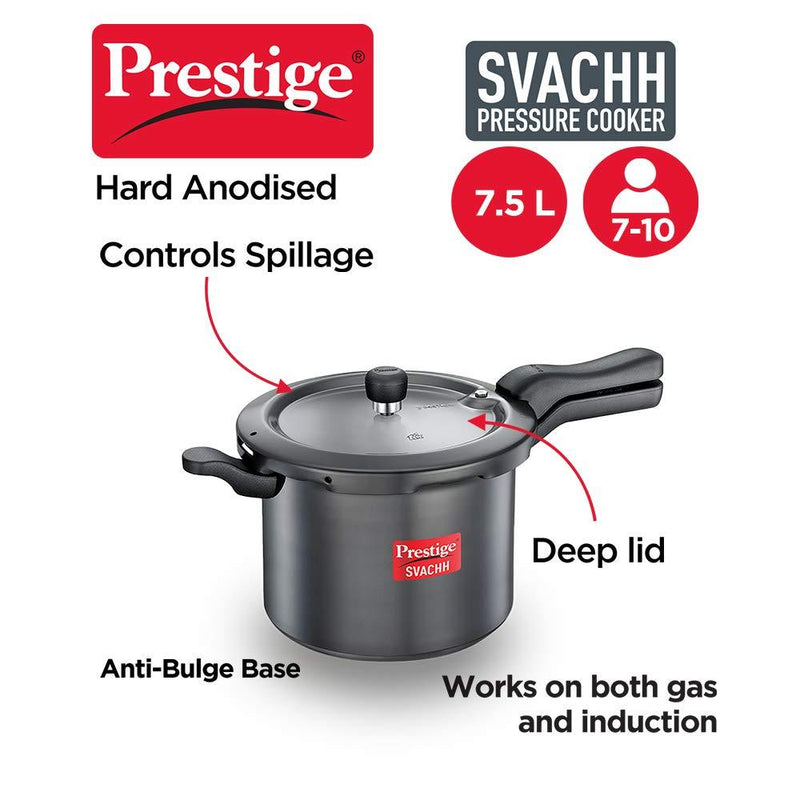 Prestige Svachh Hard Anodised Pressure Cooker, 7.5 Litre - The Kitchen Warehouse