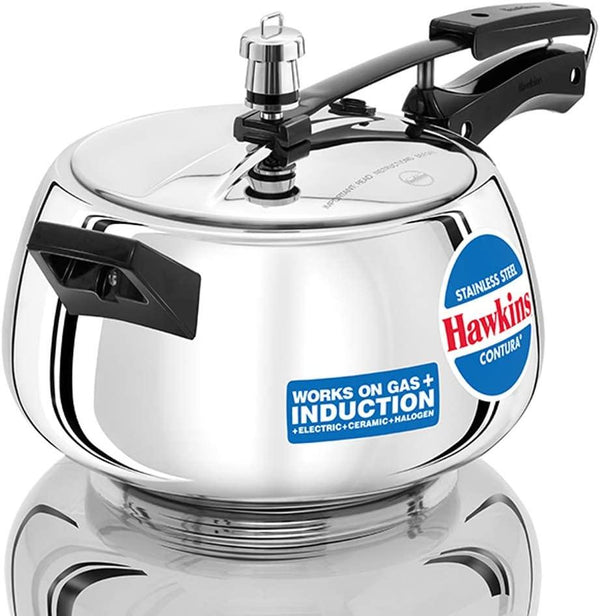 Hawkins Stainless Steel contura Induction Compatible Pressure Cooker, 5 Litre, Silver (ssc50) - The Kitchen Warehouse