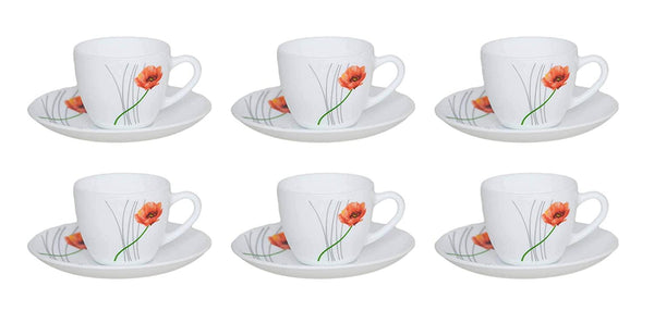 La Opala Diva soul passion Tea & Coffee Cup & Saucers 220 ML Set of 6. (White) - The Kitchen Warehouse