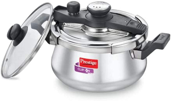 Prestige Clip On Svachh SS Pressure Handi 5 L with Glass lid - The Kitchen Warehouse