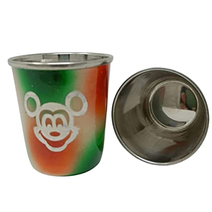 Steel Glass with Embedded Bell for Kids, Mickey Print (1 Piece, Small)