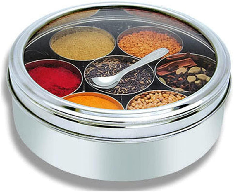 Stainless Steel Indian Spice Box, Indian See Through Masala Dabba 1pc - The Kitchen Warehouse