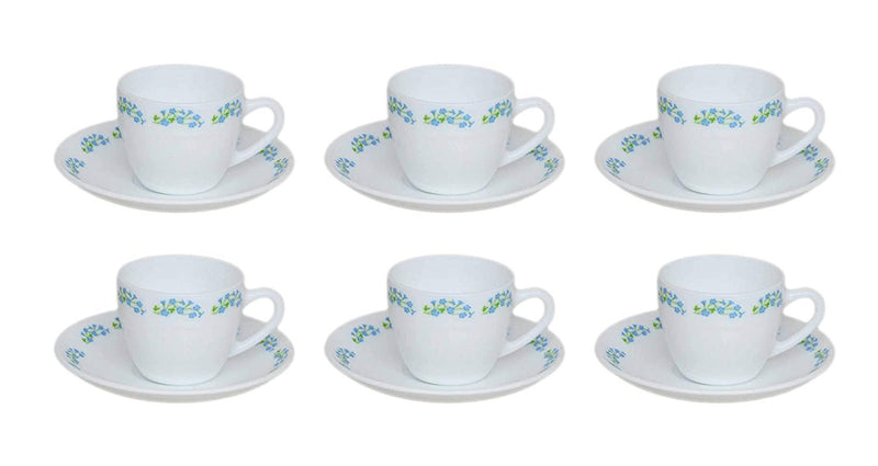 La Opala Diva Lavender Dew Tea & Coffee Cup & Saucers 220 ML Set of 6. (White) - The Kitchen Warehouse