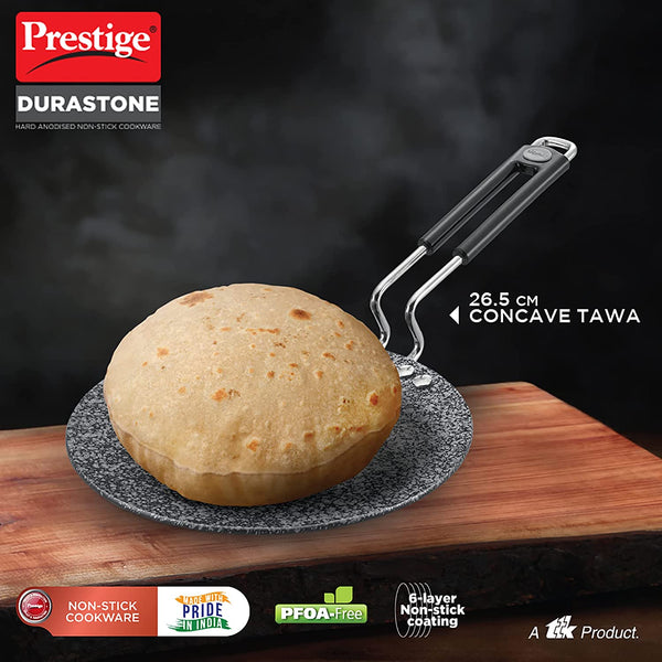 Prestige Durastone Hard Anodised 6 Layer Non-Stick Concave Tawa, 26.5 cm (Black)