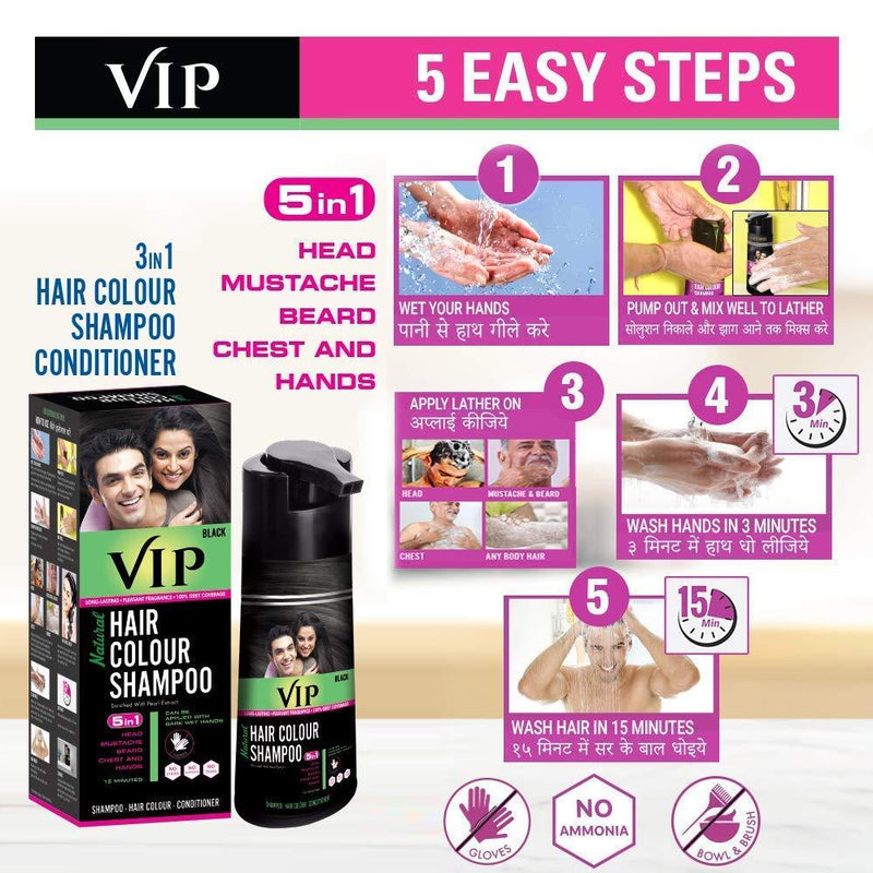 VIP 5 in 1 Hair Colour Shampoo base Hair Color Shampoo 180ml Black