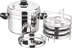 Stainless Steel Idli/ dhokla Cooker with 4 Plates, 16pc idlis, (SMALL)