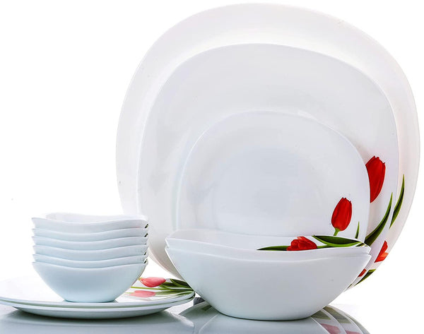 La Opala Quadra Blossoms Opalware Dinner Set, 29-Pieces - The Kitchen Warehouse