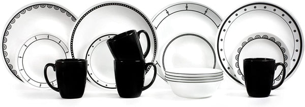 Corelle Livingware Black and White 16-Piece Dinnerware - The Kitchen Warehouse