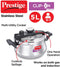 Prestige Clip On Svachh SS Pressure Handi 5 L with Glass lid - The Kitchen Warehouse