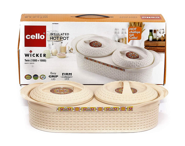 Cello insulated Hot Pot Wicker Twin (1000+1000) Beige - The Kitchen Warehouse
