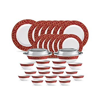 La Opala  Dinner set Anassa Red Sovrana Collection, 35 Pieces Dinner Set (Microwave Safe)