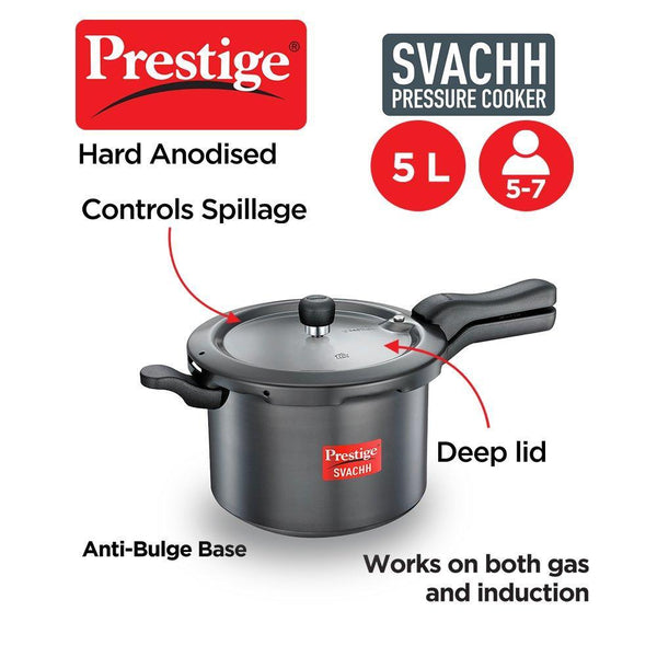 Prestige Svachh Hard Anodised Pressure Cooker, 5 Litre - The Kitchen Warehouse