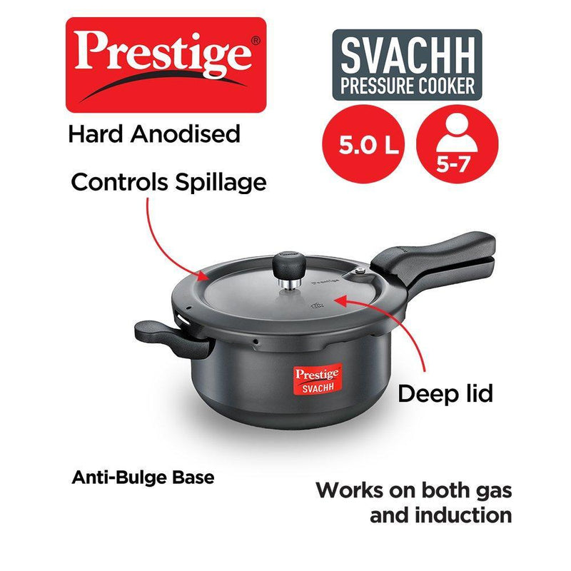 Prestige Svachh Hard Anodised Senior Deep Pressure Pan, 5L - The Kitchen Warehouse