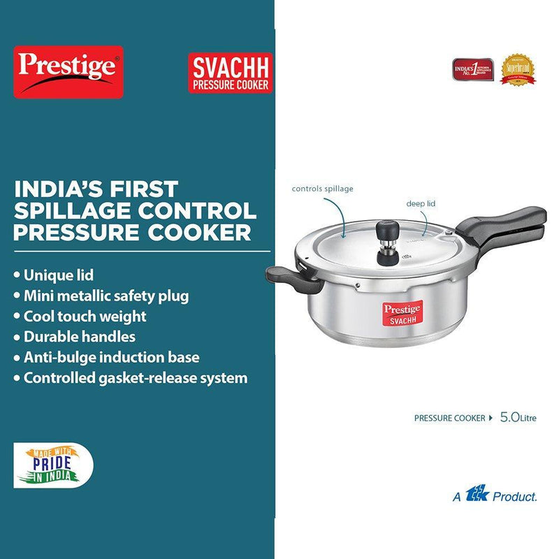 Prestige Svachh Aluminium Senior Deep Pressure Pan, 5.0 L - The Kitchen Warehouse