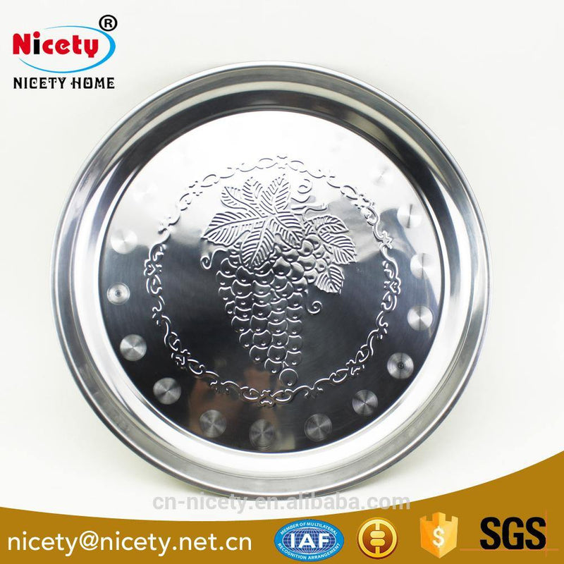 stainless steel grape design round fruit tray / food plate light weight - The Kitchen Warehouse