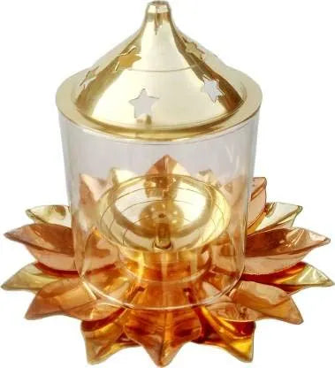 Kamal Patti Diwali Akhand Diya with Glass Cover