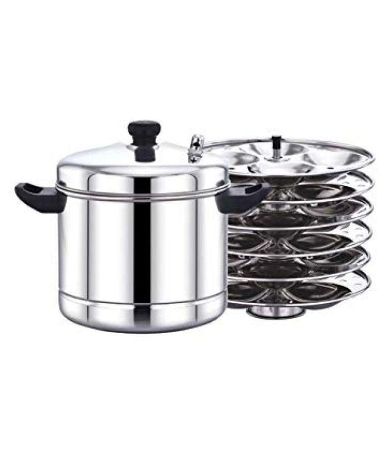 Stainless Steel Idli Cooker with 6 Plates, 24 idlis, Silver - The Kitchen Warehouse