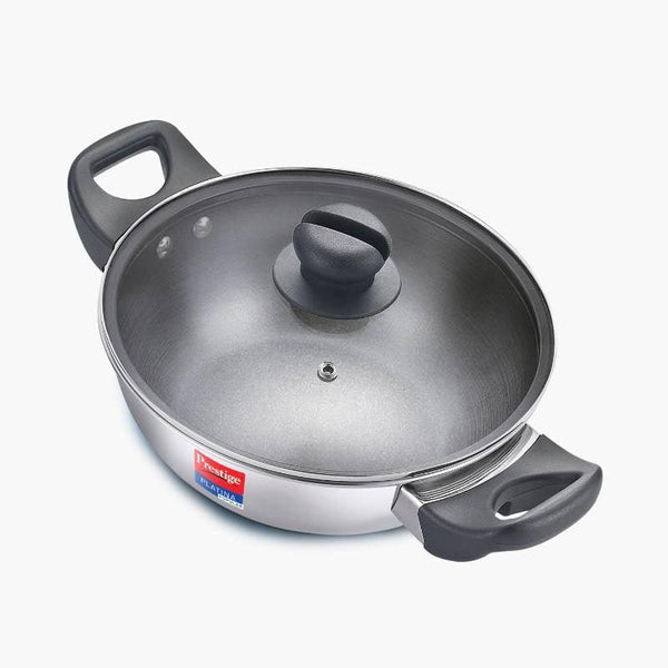 Prestige Platina Popular SS Non Stick Kadai with Lid 240mm (2.8 L approx) - The Kitchen Warehouse