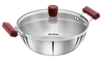 Hawkins Tri-ply Deep Kadhai 4 Litre with Glass lid CODE:SSK40G - The Kitchen Warehouse