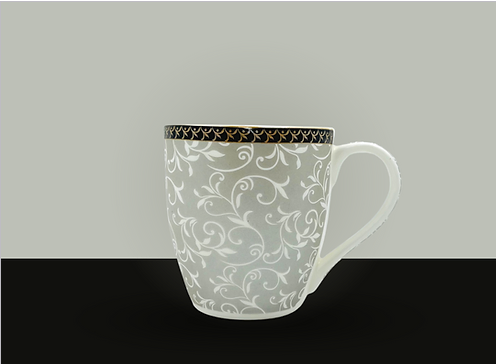 Coffee/Tea Mug Vintage 220 ml, set of-6 (white & silver)