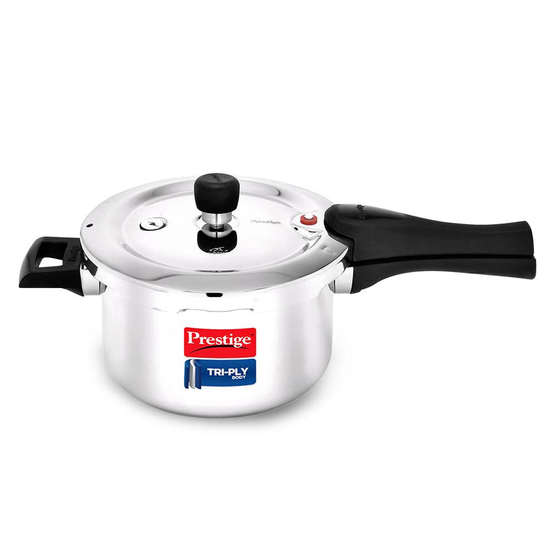 Prestige Svachh Triply Steel Outer Lid Pressure Cooker with Unique Deep Lid for Spillage Control, 3 Litre