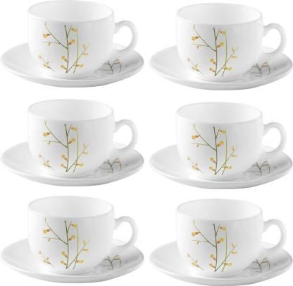 La Opala Diva Citron Wave Tea & Coffee Cup & Saucers 220 ML Set of 6. (White) - The Kitchen Warehouse