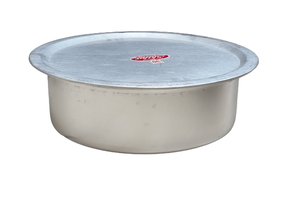 Aluminium Shallow Pot with Lid dia 38 cm Height 12 cm(no 25) - The Kitchen Warehouse