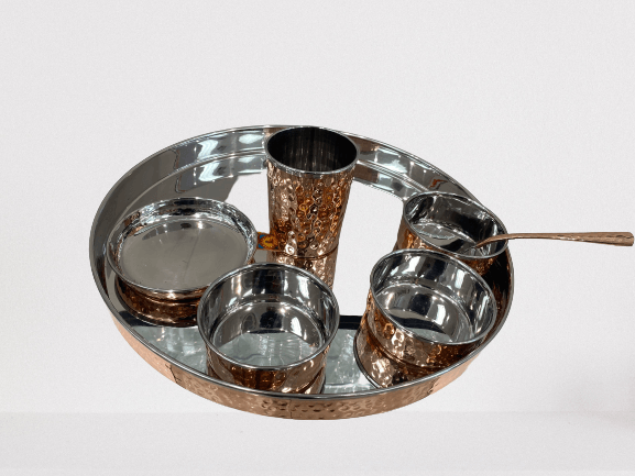 Copper Steel Hammered Thali Set 7pc - The Kitchen Warehouse