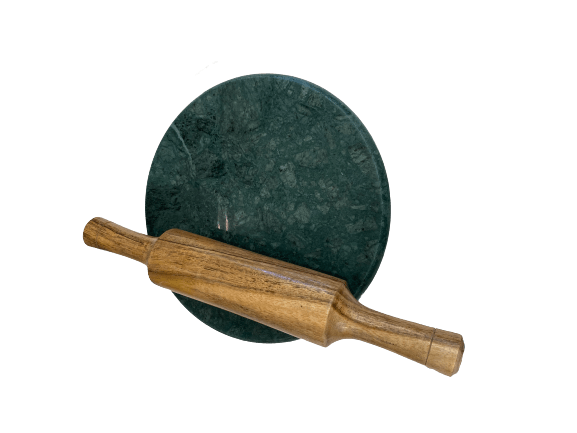 Lakshita marble chakla(rolling board), belan(Rolling Pin) set Green - The Kitchen Warehouse