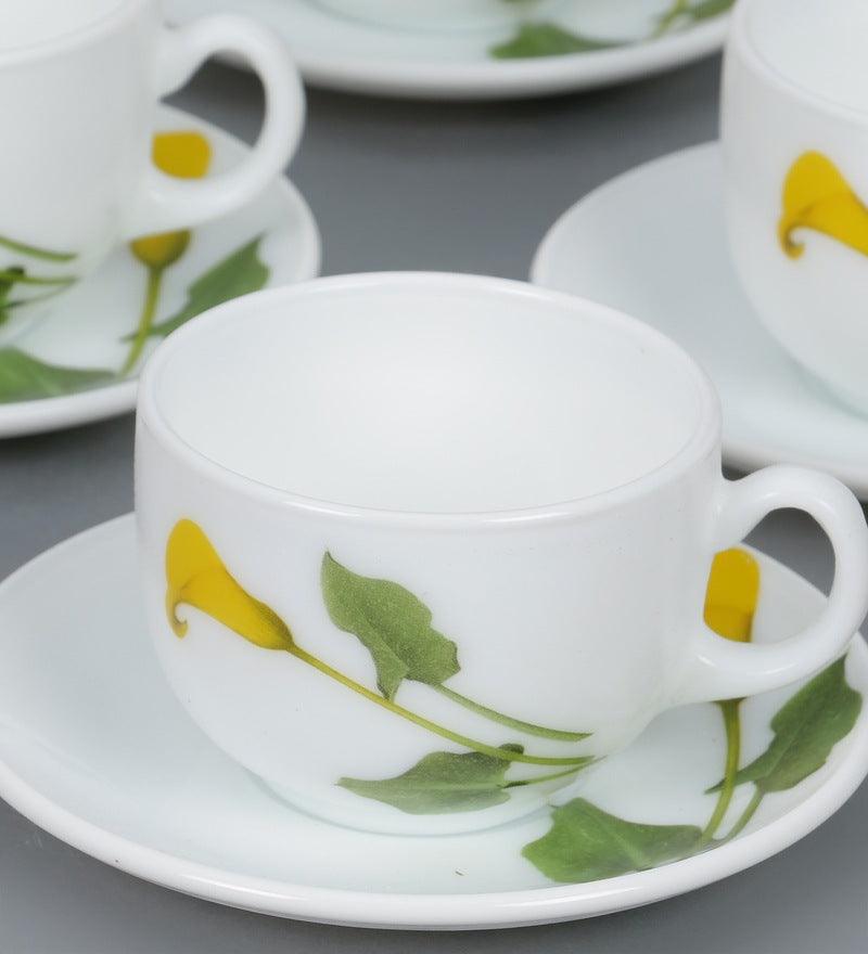 La Opala Amber lily Tea & Coffee Cup & Saucers 220 ML Set of 6. - The Kitchen Warehouse