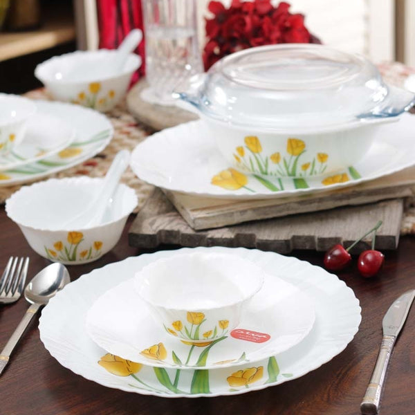 La Opala Tulip Passion Classique Collection Opalware Dinner Set, 35 45 Pieces