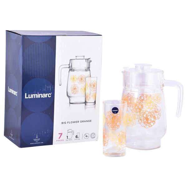 Luminarc Big flower orange beverage set, Set of 7 Pcs - The Kitchen Warehouse