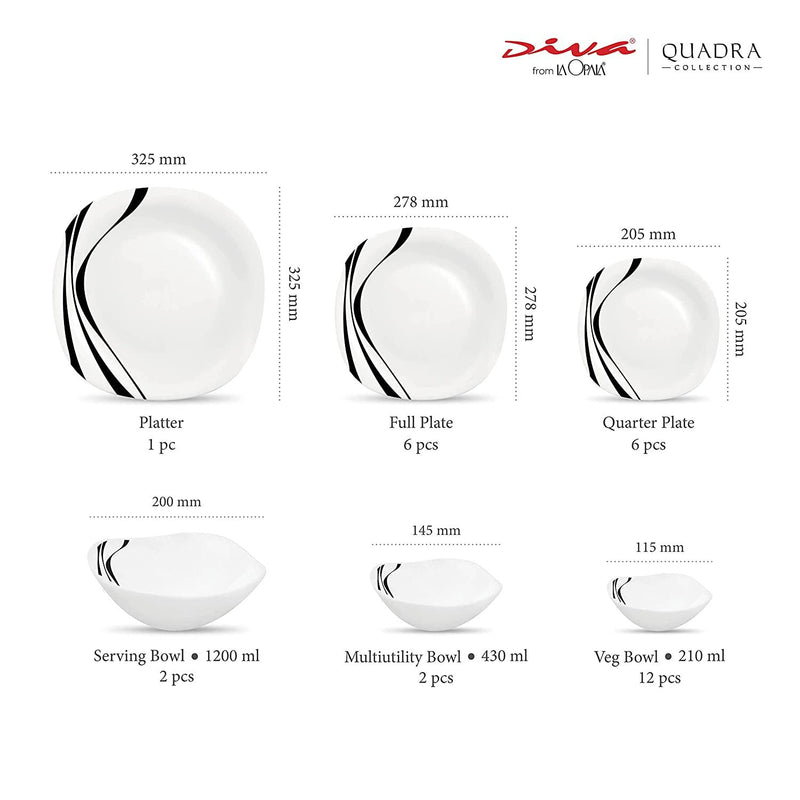 La Opala Quadra Midnight Opalware Dinner Set, 29-Pieces - The Kitchen Warehouse