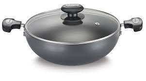 Hard Anodised Plus Gas and Induction Compatible Kadai with Glass Lid, 240 mm - The Kitchen Warehouse