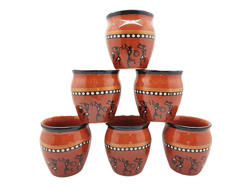 Handpainted Print Kullads/Kulhad Cup Pottery Chai Kulhad Pack of 6