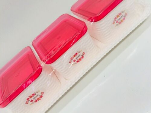 Dreamz Heavy Plastic Dry Fruit Set (3 Containers with Lid & 1 Serving Tray) , Pink & White