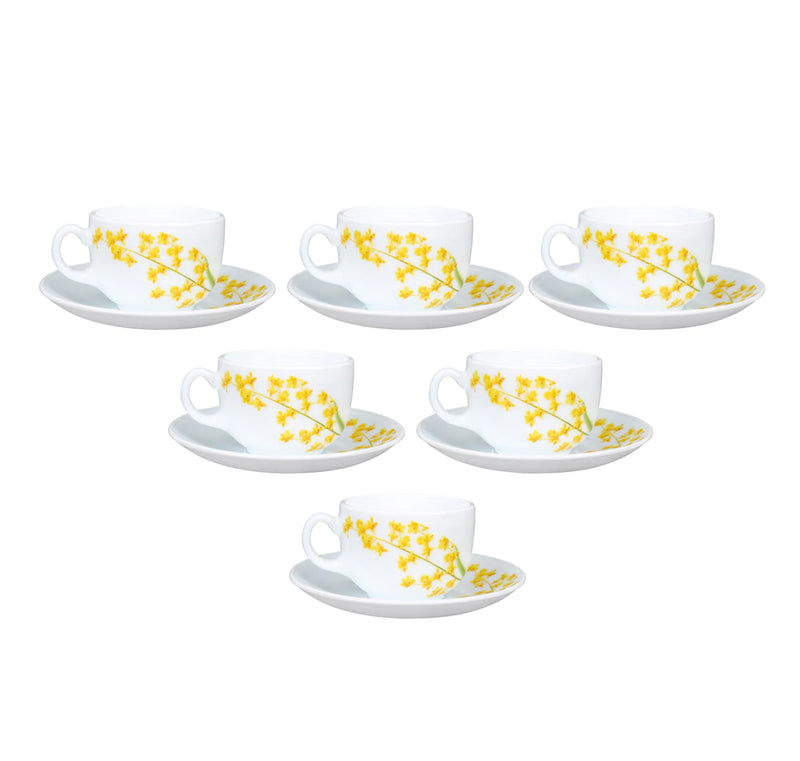 La Opala Yellow Grace Tea & Coffee Cup & Saucers 220 ML Set of 6. - The Kitchen Warehouse