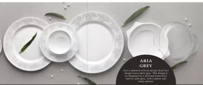 La Opala Diva, Velvett Collection, Opal Glass Dinner Set 35 pcs, ARIA GREY